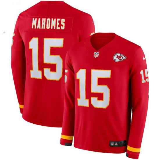Men Chiefs #15 Patrick Mahomes Red Team Color Men Stitched NFL Limited Therma Long Sleeve Jersey